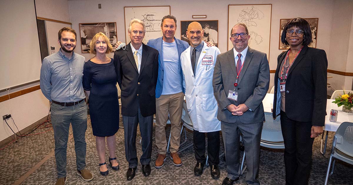 Chief of Staff for Sen. Dillon, Ethan Seletsky; Katherine Levins, VP of Public Policy and Government Affairs for Temple University Health System; Cancer Center Director Jonathan Chernoff, MD, PhD; Senator Jimmy Dillon; Robert Uzzo, MD, MBA, FACS, President and CEO of Fox Chase; Fox Chase COO Joel Helmke; and Charnita Zeigler-Johnson, PhD, MPH, Associate Director, Community Outreach and Engagement at Fox Chase