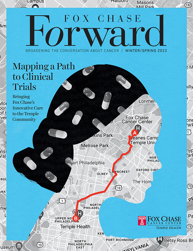 Forward Winter/Spring 2023 cover of a woman's head with a street map on her face