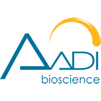 AADI bioscience logo with orange swirl above it