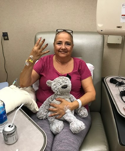 Paul Wolf finishing her fourth round of chemo.