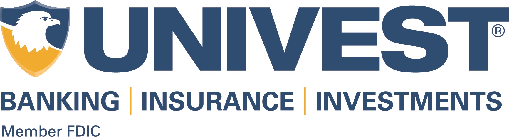 UNIVEST logo with eagle head, Banking, Insurance, Investments, Member of FDIC