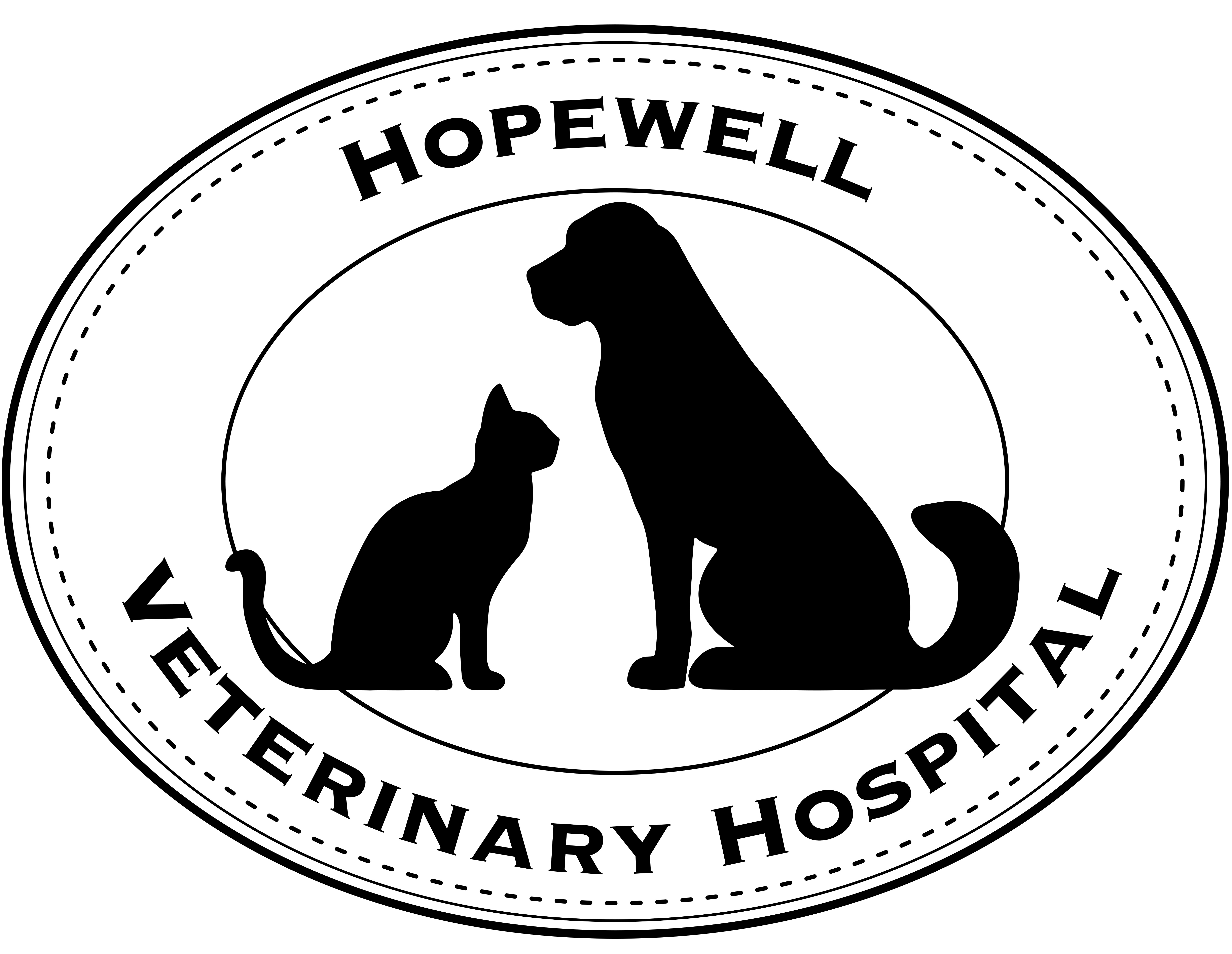 Hopewell Veterinary Hospital Logo with silhouettes of a cat and a dog facing each other