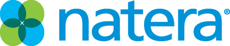 Natera Logo with green and blue letters and four overlapping circles