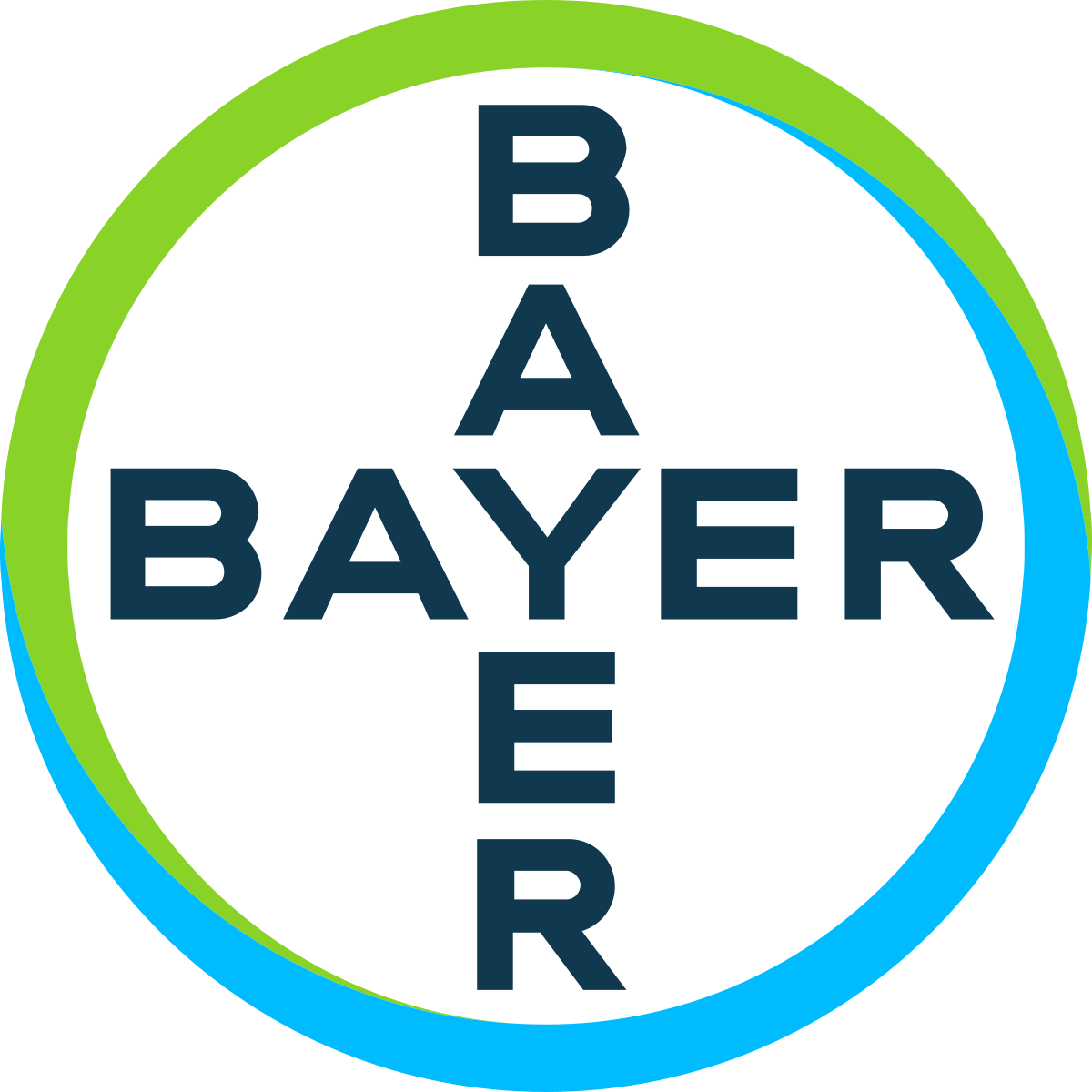 BAYER logo with a circle, the word Bayer overlapping horizontally and vertically, sharing the letter Y
