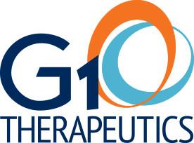 G1 Therapeutics logo with blue letters and two overlapping circles, one orange and the other one light blue