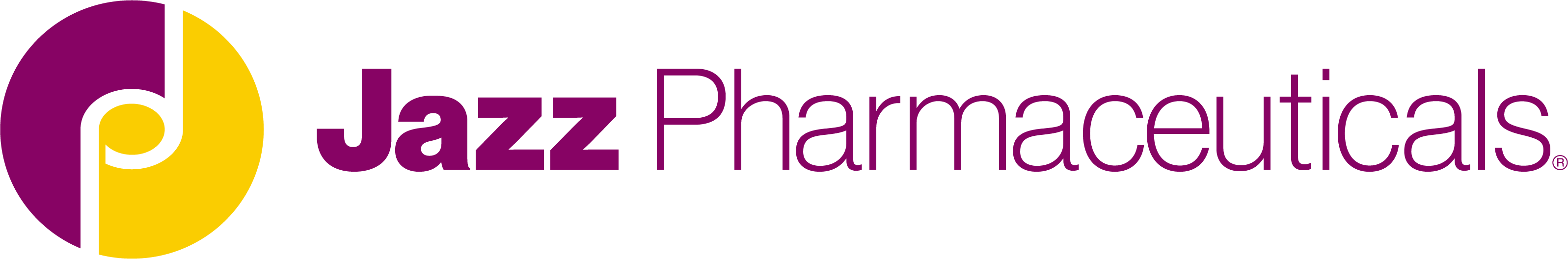 Jazz Pharmaceuticals logo with a red and yellow circle with notes outline inside it