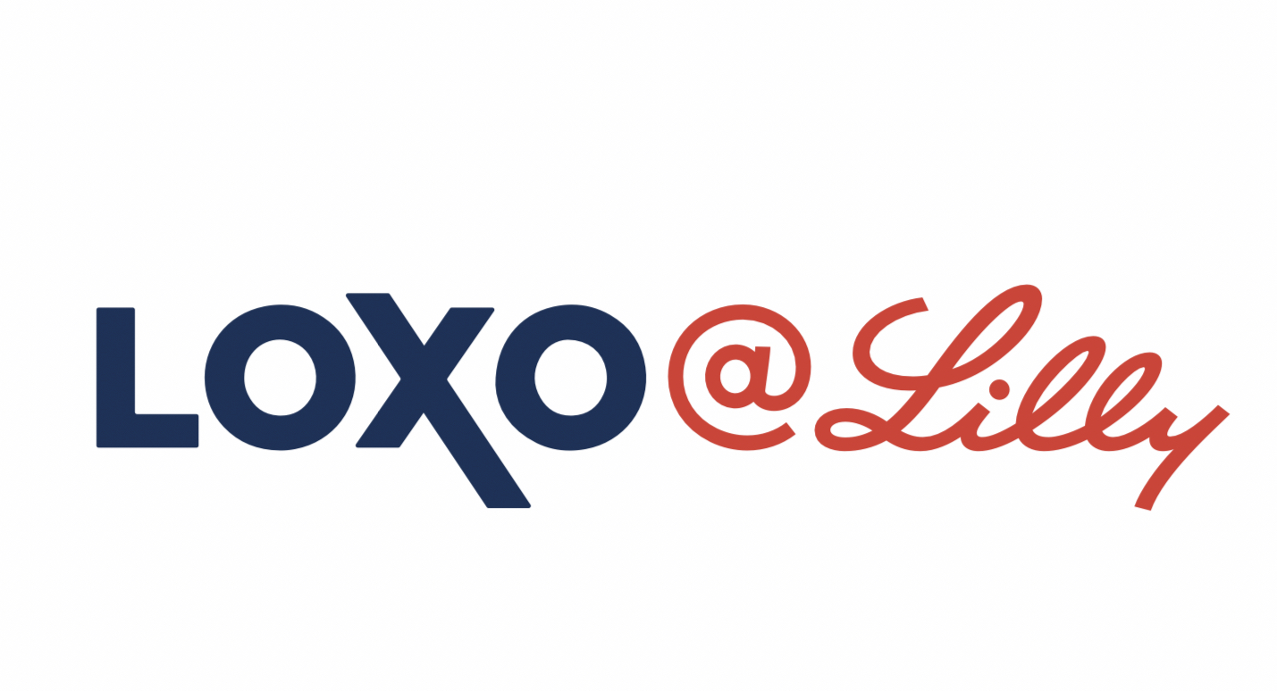 LOXO @ Lilly logo with blue and red letters