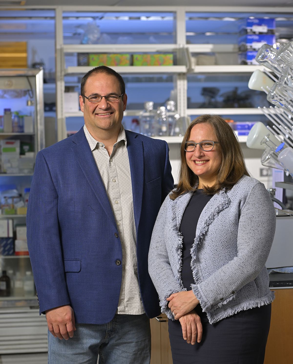 Dr. Philip Abbosh and Dr. Elizabeth Plimack standing in the laboratory.