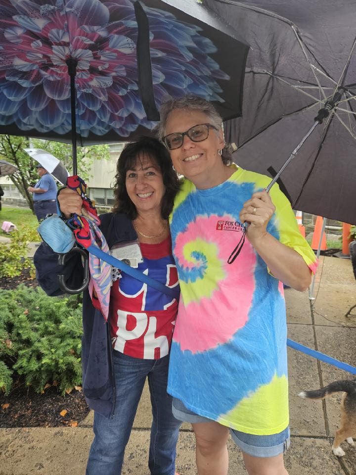 Elaine Spangler with Fox Chase Cancer Center nurse, Judy Scotto, at the 2023 Paws for the Cause event.