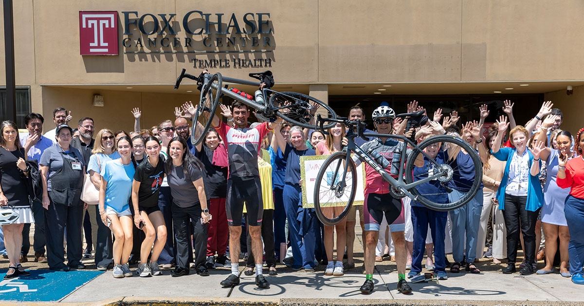 Jack Owens with his bike in front of Fox Chase