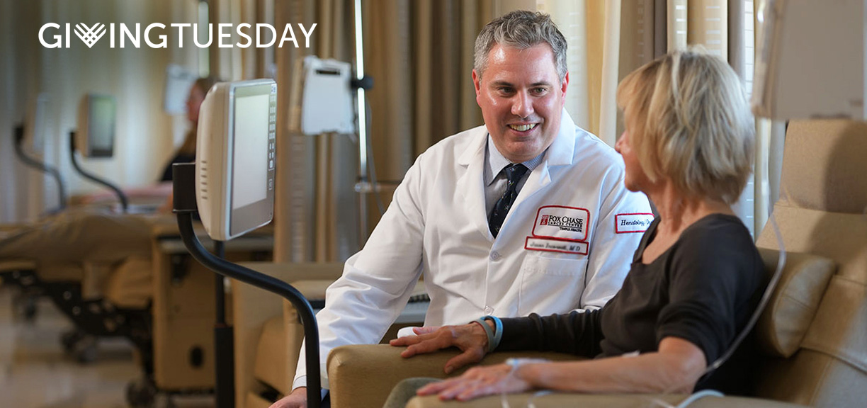 Fox Chase giving Tuesday with Doctor and women talking about care