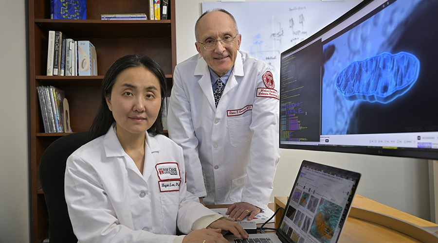 Drs Lee and Gerhard at computer with their research