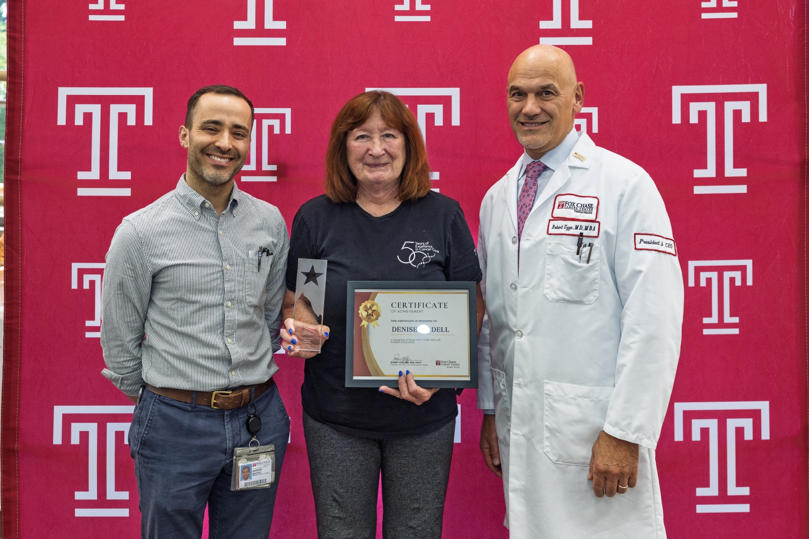 Denise Madell (center) with Andrew Beothy (left) and Robert Uzzo, MD, MBA, FACS