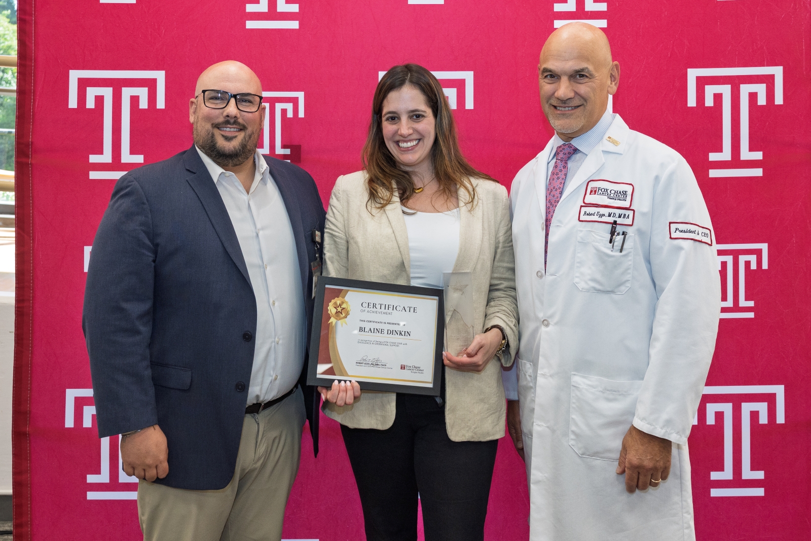 Blaine Dinkin (center), with Joshua Lahav, MBA (left), and Robert Uzzo, MD, MBA, FACS