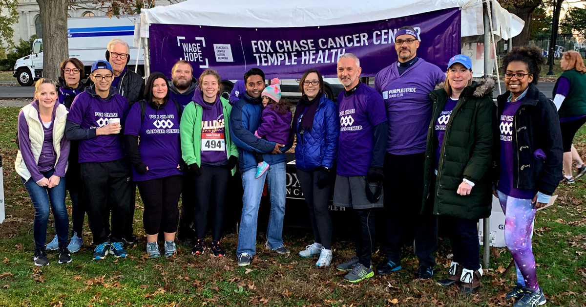 The Fox Chase Cancer Center team gathered at the 2019 PurpleStride event aimed at raising money for pancreatic cancer research and patient services.