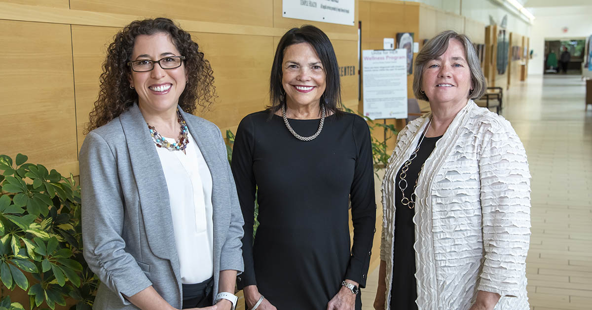 Dr. Jennifer Barsky Reese, Dr. Suzanne M. Miller, and Dr. Linda Fleisher (pictured left to right) honored with the Social & Behavioral Sciences Community Partner Outstanding Supervisor Award.