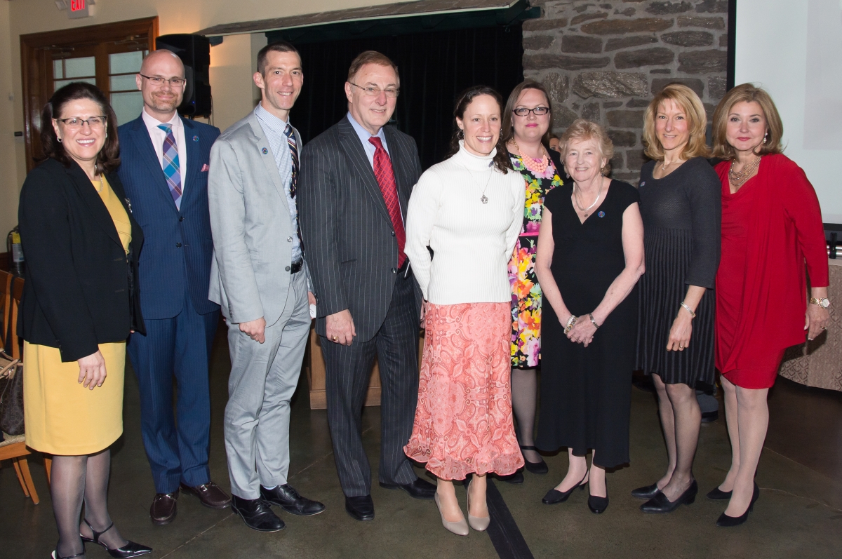 Speakers (from left) Dr. Grana, patient Don Meadows, Dr. Hall, Dr. Fisher, patient Laura Simonetti, Andrea Forman, Dr. Daly, patient Amy Dysart and Pat Ciarrocchi.