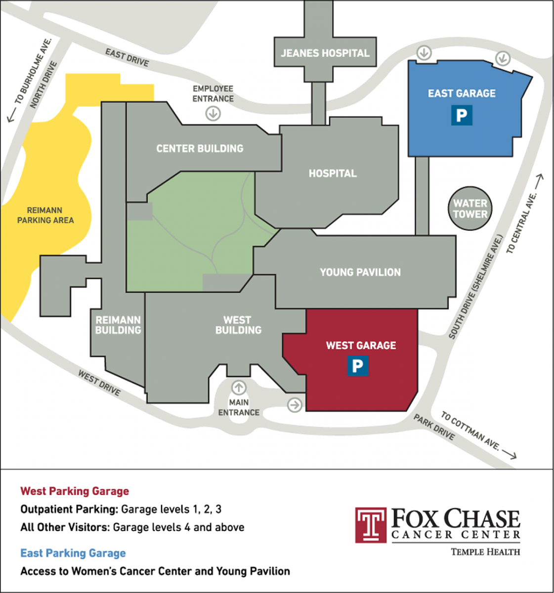 Parking map for Fox Chase Cancer Center