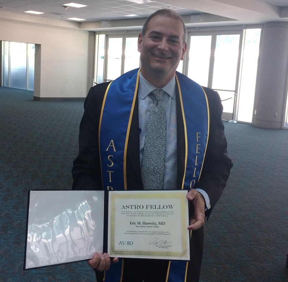 Eric M. Horwitz poses with his certification of his fellowship into ASTRO on Sept. 26. 2017.