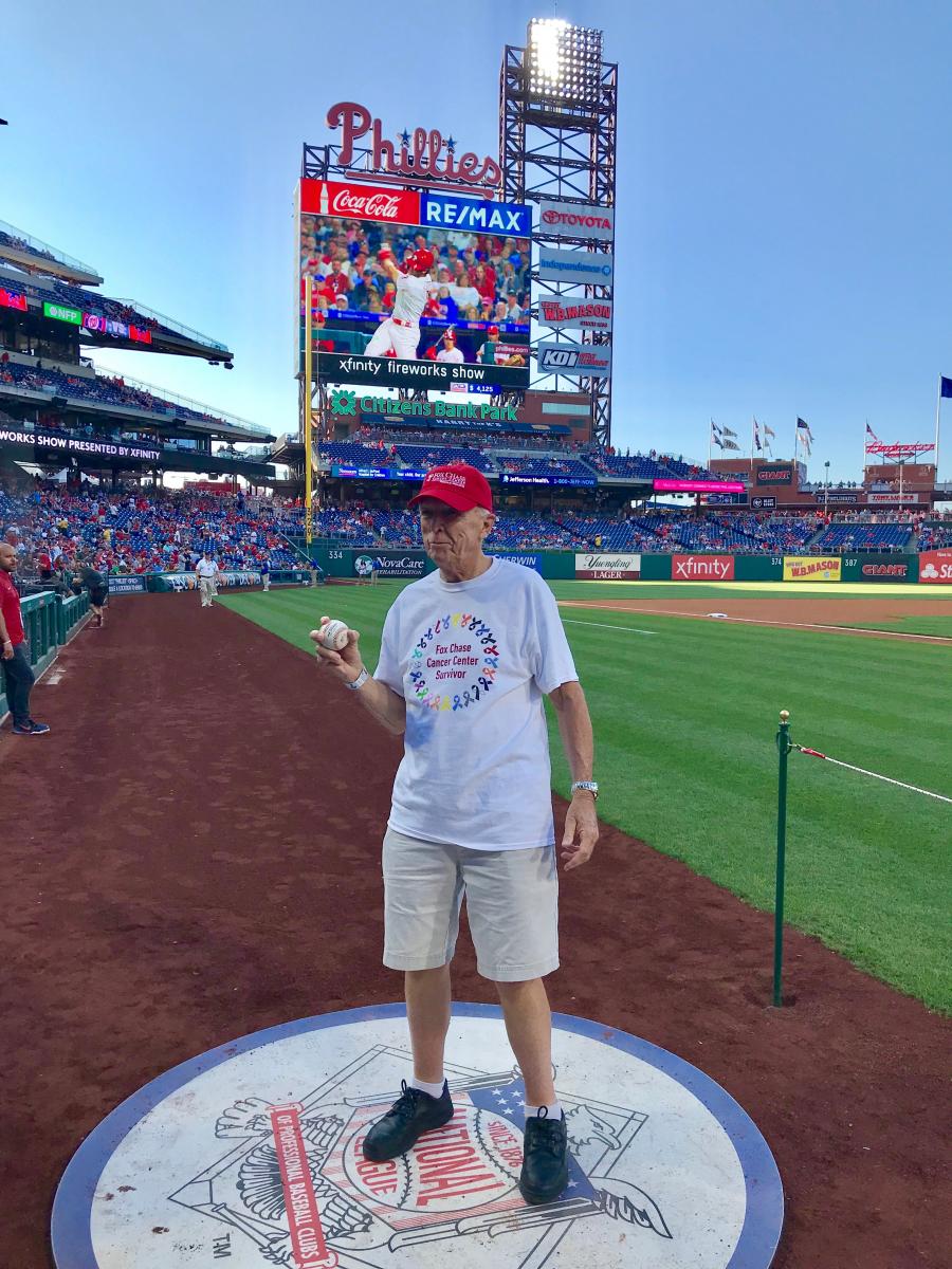 Dick Millham getting ready to throw out the first pitch. Photo credit: Ed Cunicelli