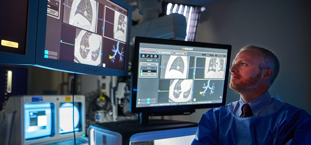 Combining traditional endoscopic views into the lung with computer-assisted navigation based on 3-D models of the patient’s own lung anatomy, Monarch provides physicians with continuous bronchoscopic vision throughout the entire procedure. Fox Chase was one of the first cancer centers in the nation to obtain the technology.