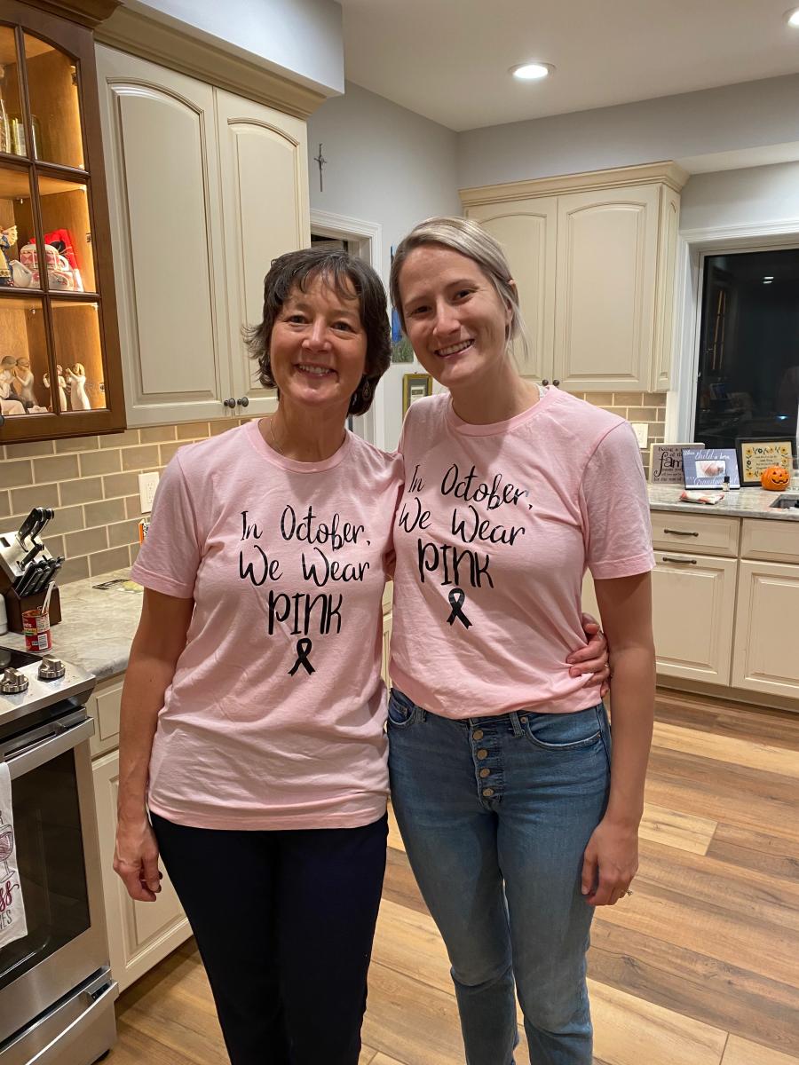 Maria Francomacaro celebrating breast cancer awareness month with her daughter.