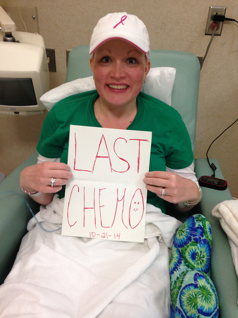 Shelby on her last day of chemo