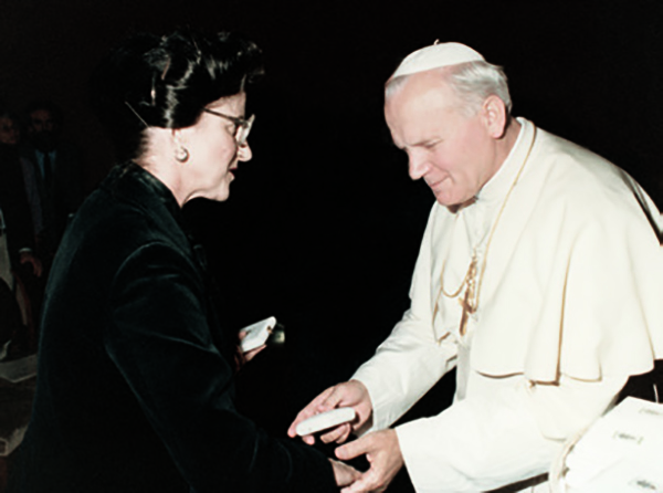 Dr. Mintz and Pope John Paul II in 1986, when the Pope invited her to serve on the Pontifical Academy of Sciences — an elite group of the most respected names in science.