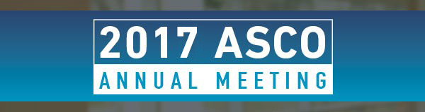 A dark cerulean logo with "2017 ASCO Annual Meeting" written in white.