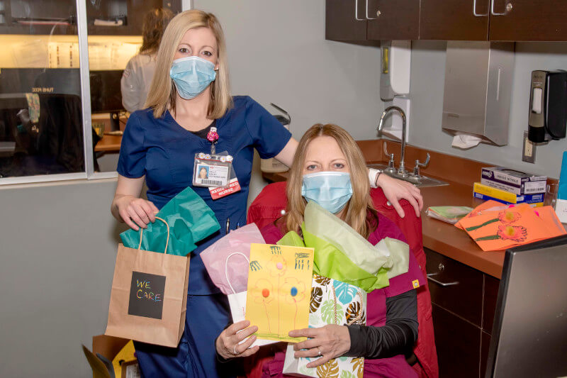Fox Chase nurse Kelly Bailey, RN, BSN and clinic assistant Christine Kappler created the We Care Project to bring joy to patients who were facing cancer treatment alone during the pandemic