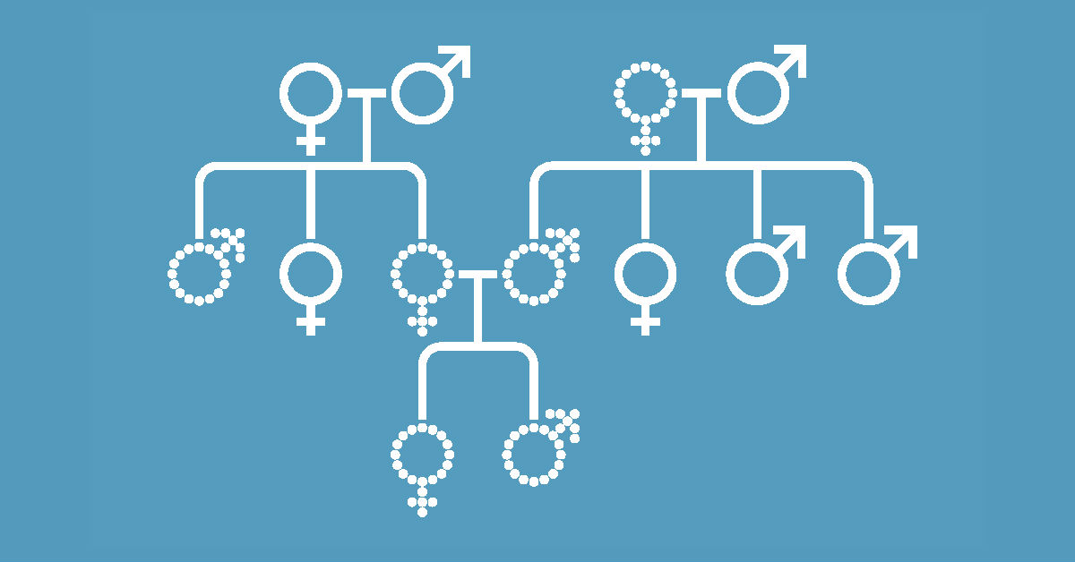 A white chart on a blue background showing likelihood of genes that can be passed from parents to children.