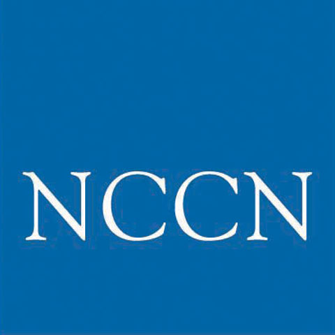 The logo for the National Comprehensive Cancer Network, a cerulean blue square with NCCN written in white.