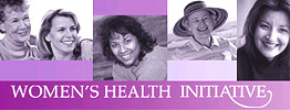A purple hued collage with several photographs of smiling people, and the words "Women's Health Initiative" underneath.