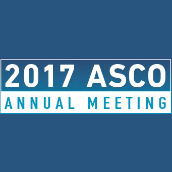 A dark cerulean logo with "2017 ASCO Annual Meeting" written in white.