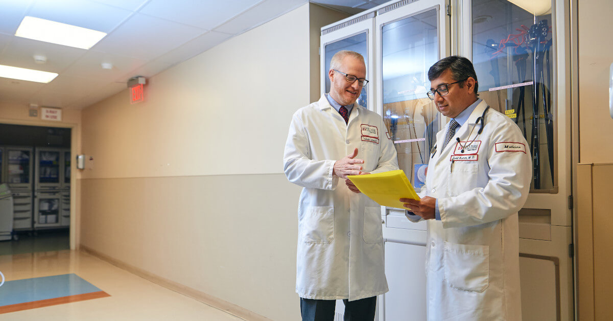 Christopher J. Manley, MD, director of Interventional Pulmonology, and Rohit Kumar, MD, director of the Respiratory and Pulmonary Function Service at Fox Chase.