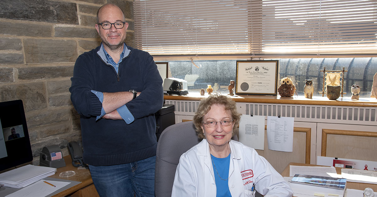Anna Marie Skalka, PhD, professor emerita and former W.W. Smith Chair in Cancer Research and Glenn F. Rall, PhD, professor in the Blood Cell Development and Function program and chief academic officer.