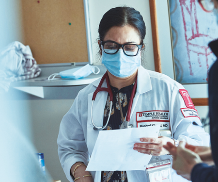 Fox Chase Cancer Center's Dr. Rashmi Khanal at work in the Bone Marrow Transplant unit.