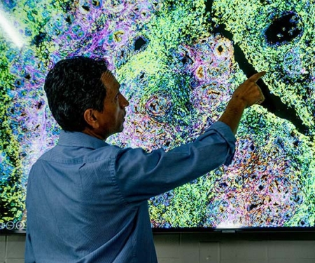 Dr. Sid Balachandran points to visual for immunology
