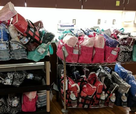 An area of extra clothes, food, and water for Chemotherapy patients