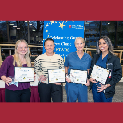 The inaugural STAR Award winners at Fox Chase Cancer Center: (from left) Rebecca Smith, Kerri McGuire, Christine Amoroso, and Tatiana Villamarin