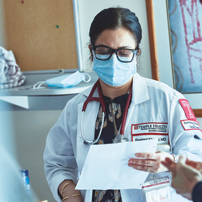 Fox Chase Cancer Center's Dr. Rashmi Khanal at work in the Bone Marrow Transplant unit.